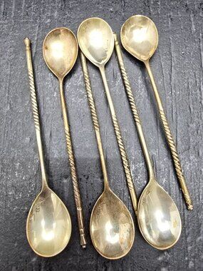 Set Of 6 Antique 800 Silver Twisted Handle Demitasse Spoons 4.25" HS249